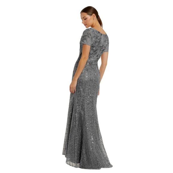Mac Duggal 20282 Size 10 Gray Silver Beaded V-Neck Trumpet Gown Long Maxi Dress - Picture 5 of 5